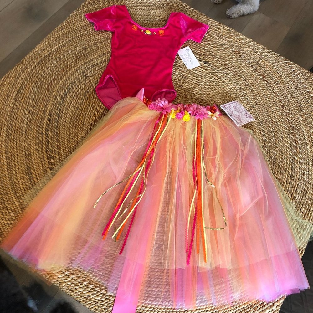 New Childhood Enchantment Large Orange Pink Sherbet Leotard & Tutu Floral Ribbon